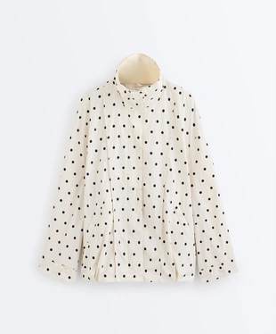 PALE ECRU|4678/943/959 - OYSHO Длинная куртка в горошек из водоотталкивающей ткани