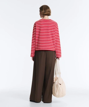 Boxy long-sleeved striped cotton-blend T-shirt- Заказать в России