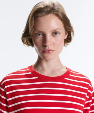Boxy long-sleeved striped cotton-blend T-shirt- Заказать в России