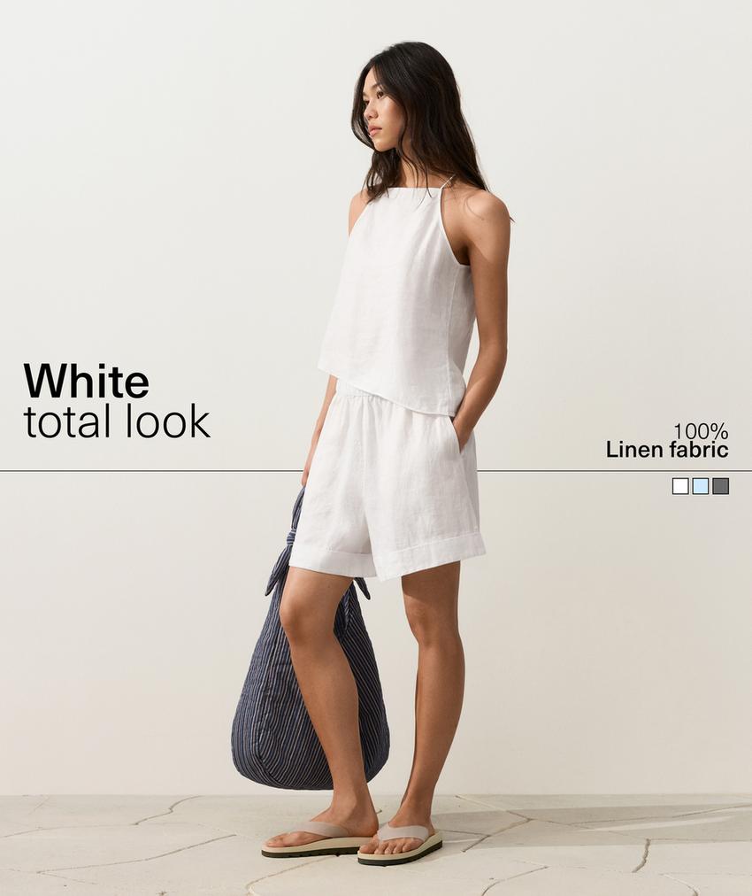 Асимметричный топ без рукавов из 100%-го льна