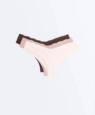 CHOCOLATE RED|5818/552/792 - OYSHO 3 трусов бразильяна из смесового полиамида с кружевом