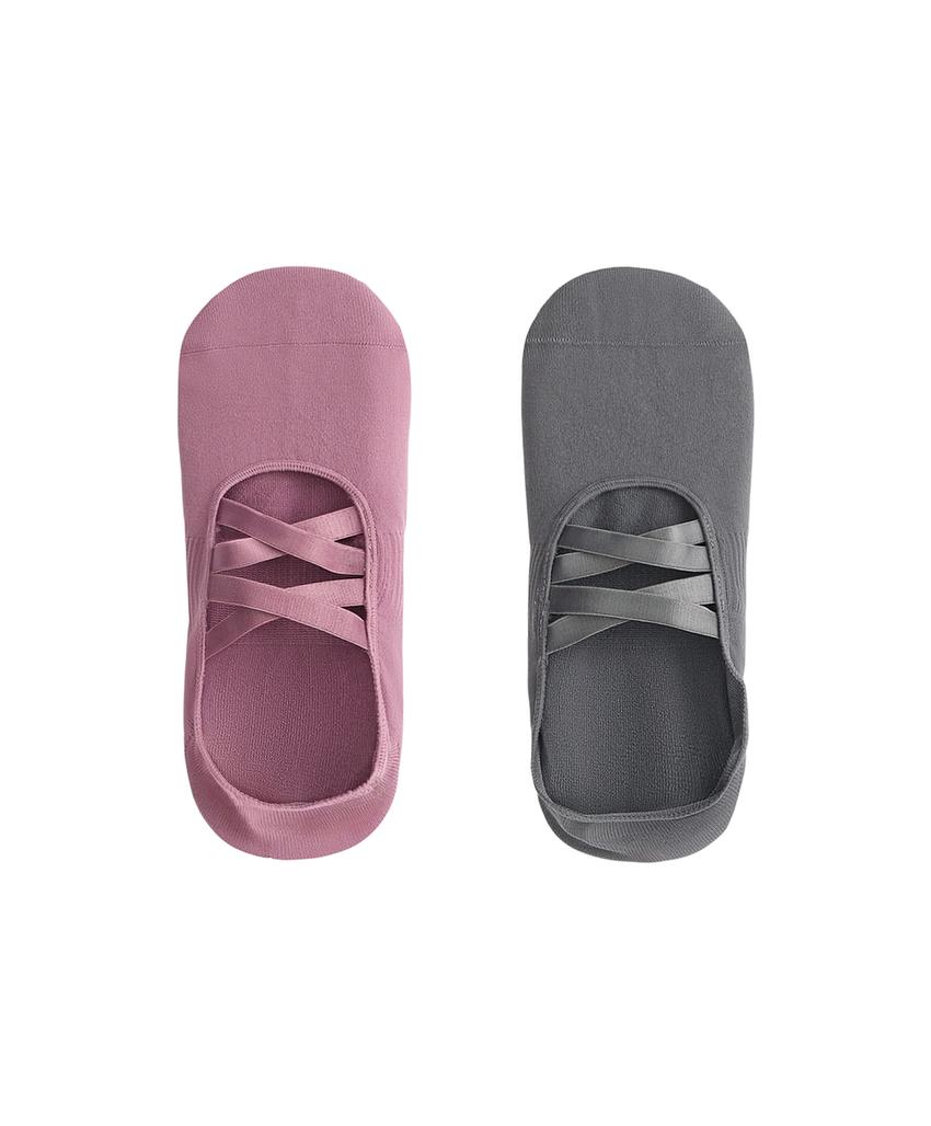 2 pairs of invisible polyamide blend yoga and Pilates socks with double straps