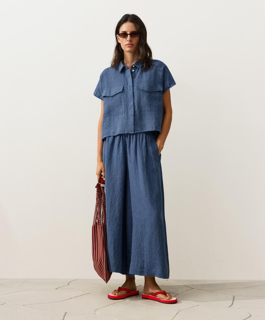 Укороченные льняные брюки Super Wide leg