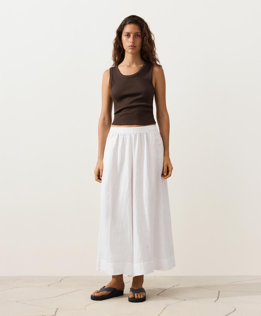 Укороченные льняные брюки Super Wide leg