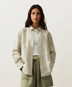 Полосатая рубашка Relaxed Fit из 100%-го льна- Заказать в России