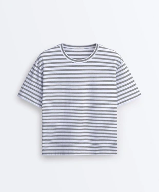 Striped cotton-blend short-sleeved T-shirt- Заказать в России