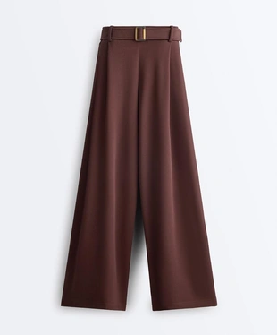 CHOCOLATE RED|5623/990/792 - OYSHO Широкие брюки из пике с хлопком и поясом
