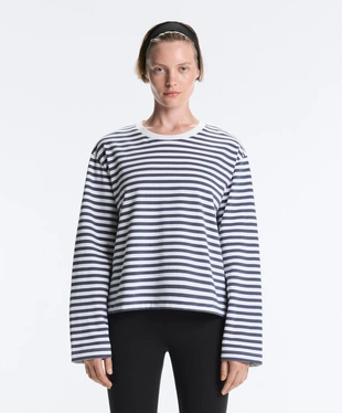 Striped 100% cotton boxy long-sleeved T-shirt- Заказать в России