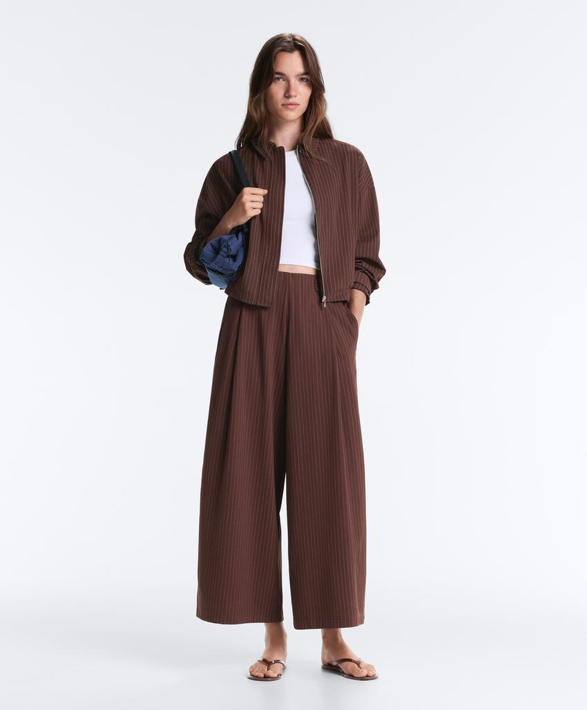 Широкие брюки crop из хлопка пике в тонкую полоску