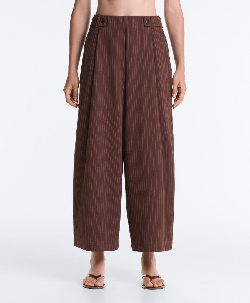 Широкие брюки crop из хлопка пике в тонкую полоску