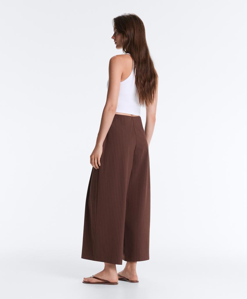 Широкие брюки crop из хлопка пике в тонкую полоску
