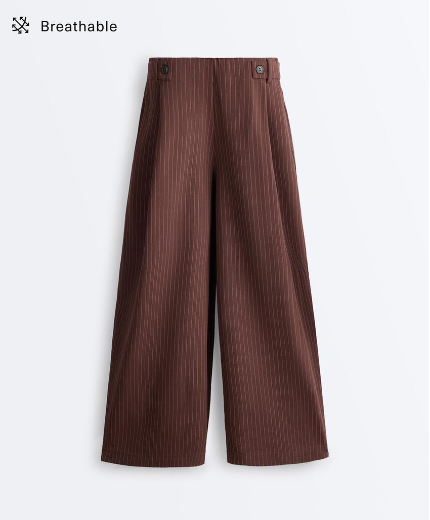 Широкие брюки crop из хлопка пике в тонкую полоску
