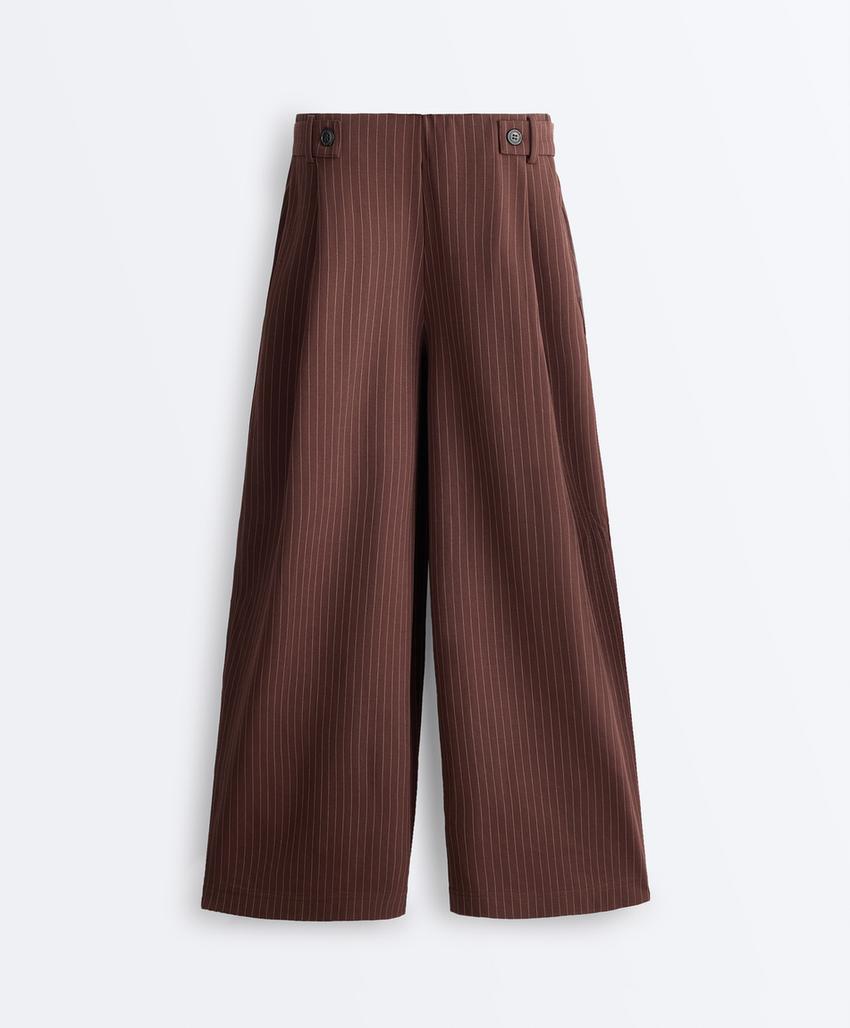 Широкие брюки crop из хлопка пике в тонкую полоску