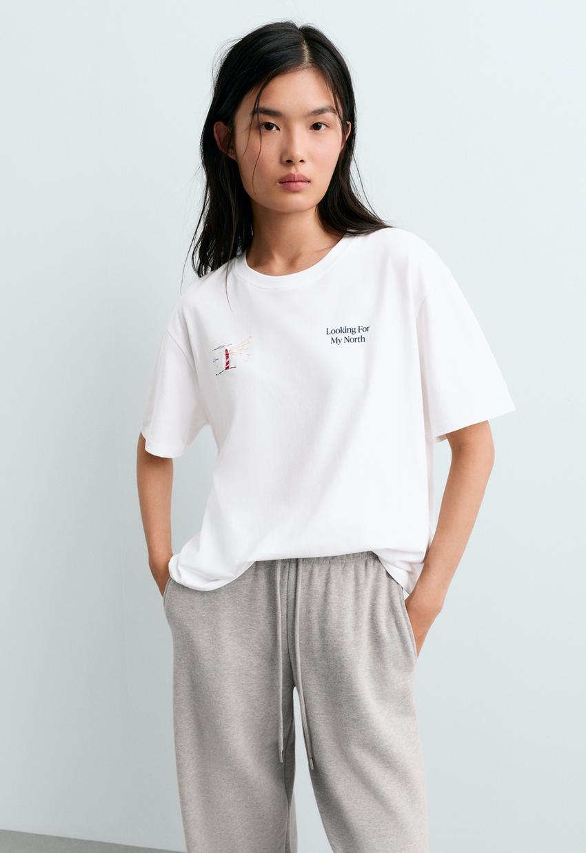 T-shirt boxy estampada em mistura de algodão