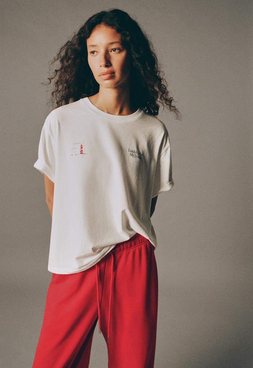 T-shirt boxy estampada em mistura de algodão