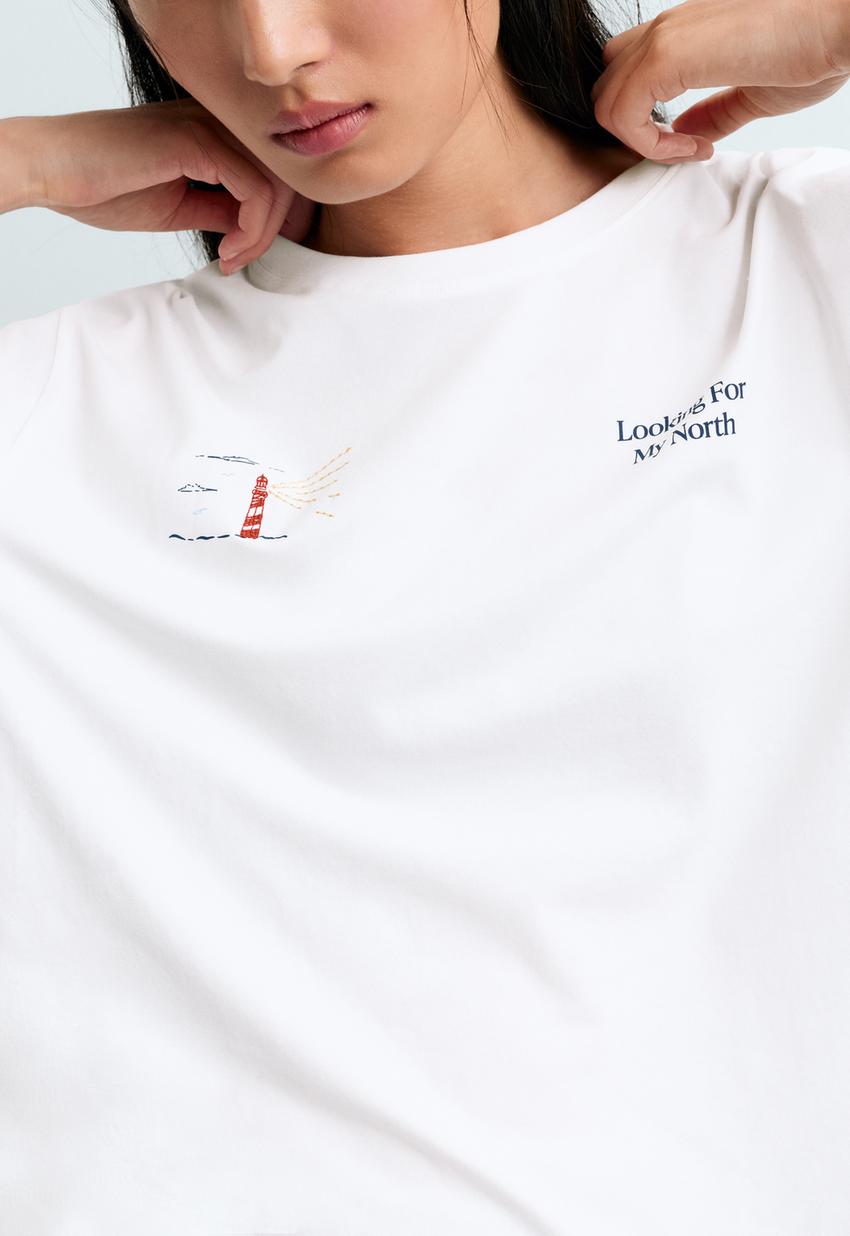T-shirt boxy estampada em mistura de algodão