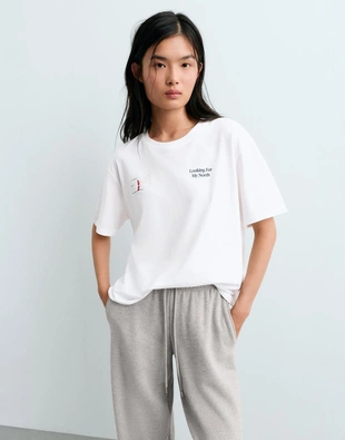 Boxy print cotton blend T-shirt- Заказать в России