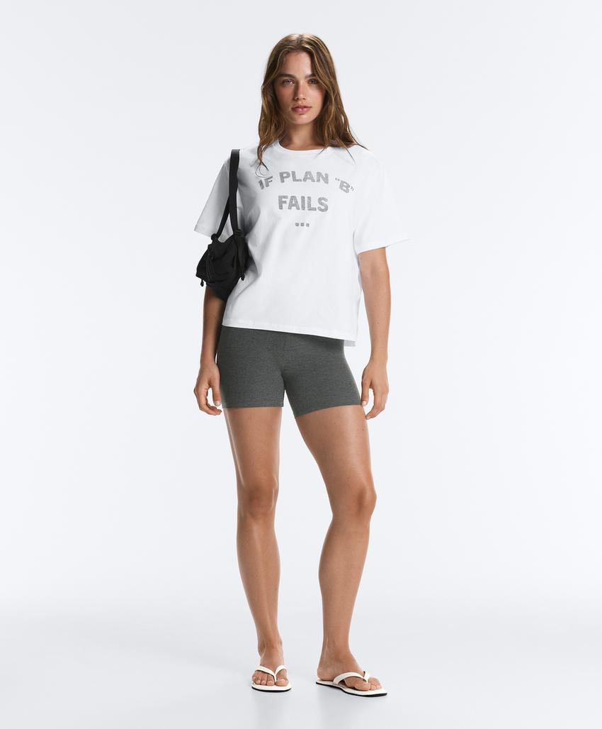 T-shirt boxy com texto em mistura de algodão