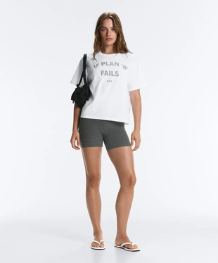 Boxy cotton blend T-shirt with slogan- Заказать в России