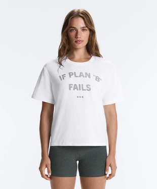 Boxy cotton blend T-shirt with slogan- Заказать в России