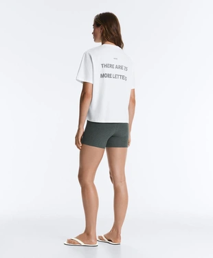 Boxy cotton blend T-shirt with slogan- Заказать в России