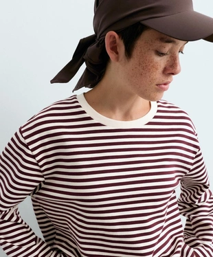 Boxy striped cotton blend long-sleeved T-shirt- Заказать в России