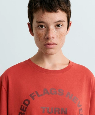 Boxy cotton blend slogan T-shirt- Заказать в России