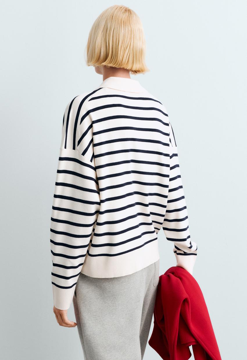 Camisola de malha às riscas com gola de polo