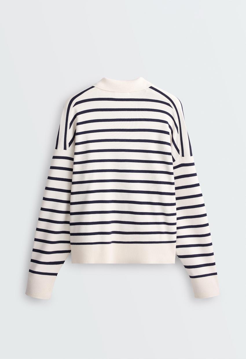 Camisola de malha às riscas com gola de polo