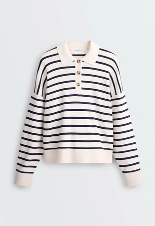 PALE ECRU|6182/798/959 - OYSHO CAMISOLA DE MALHA àS RISCAS COM GOLA DE POLO