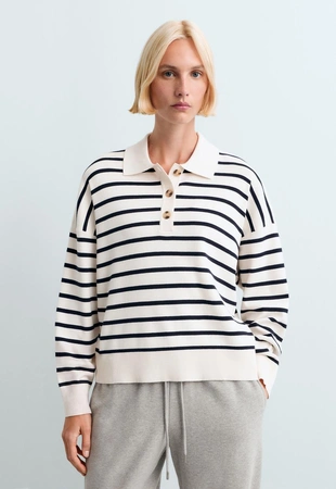 Striped knit polo jumper- Заказать в России