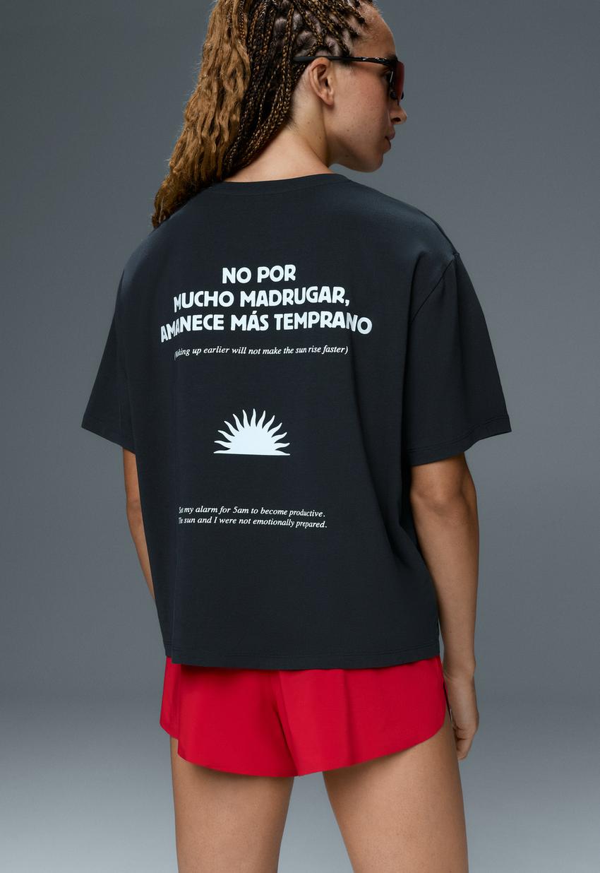 T-shirt boxy de manga curta em mistura de algodão com estampado