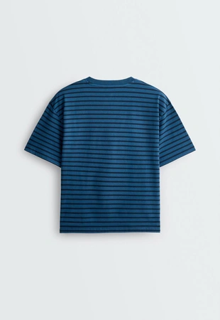 Boxy short-sleeved striped cotton blend T-shirt- Заказать в России