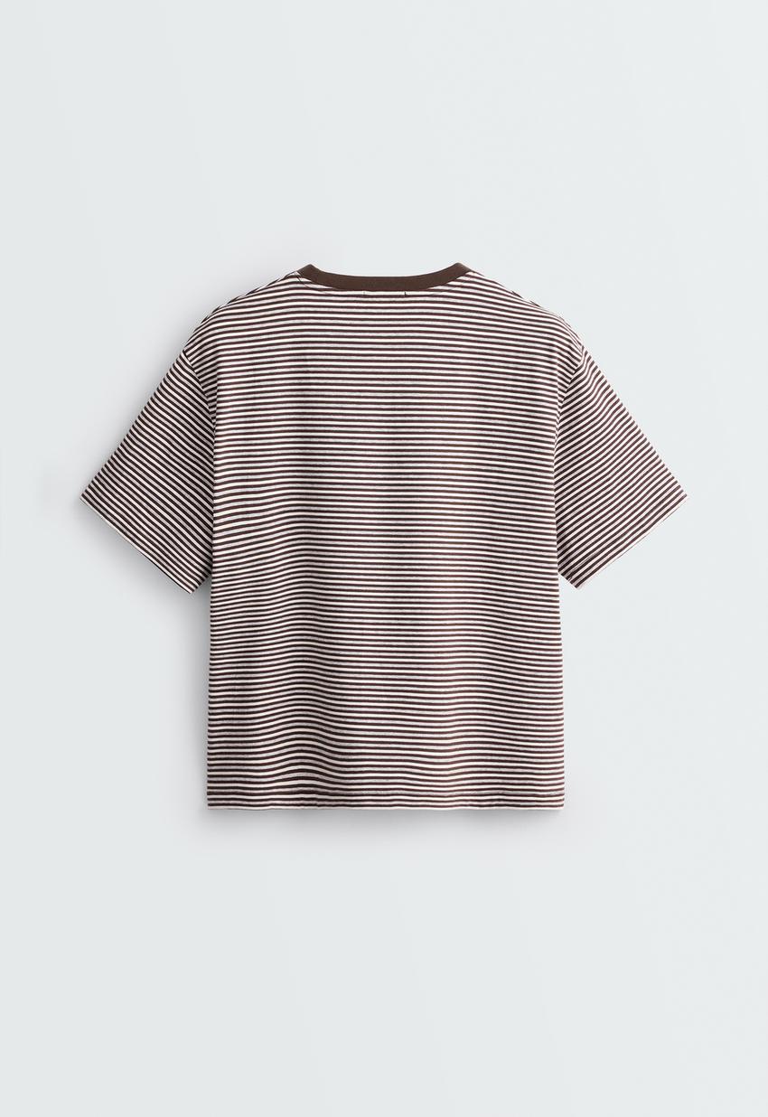 T-shirt regular de manga curta com mistura de algodão e riscas