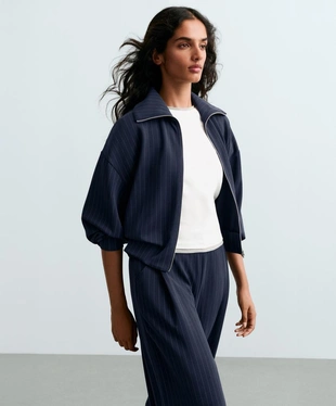 Pinstripe boxy jacket with modal- Заказать в России