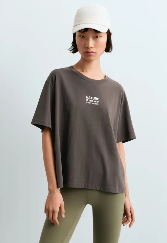 T-shirt Boxy com mistura de algodão estampado