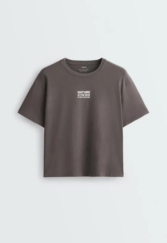 T-shirt Boxy com mistura de algodão estampado
