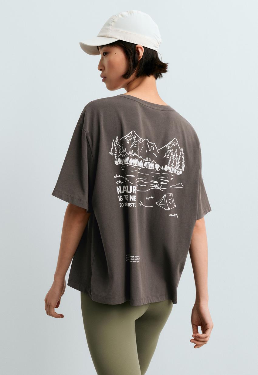 T-shirt Boxy com mistura de algodão estampado