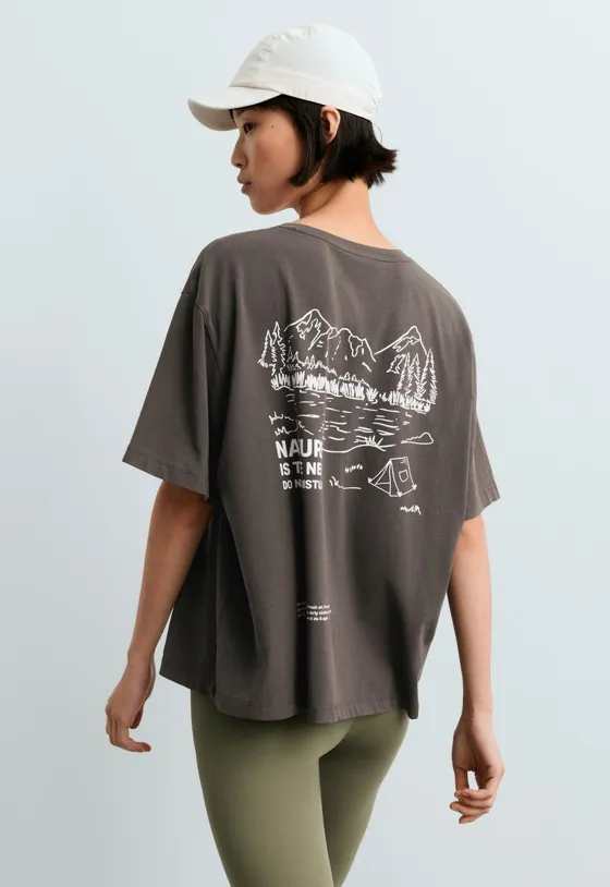 T-shirt Boxy com mistura de algodão estampado