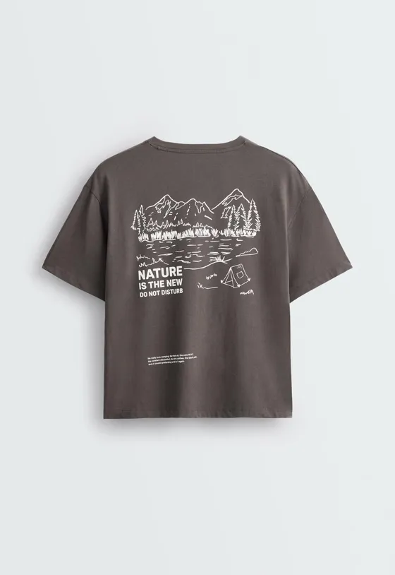 T-shirt Boxy com mistura de algodão estampado