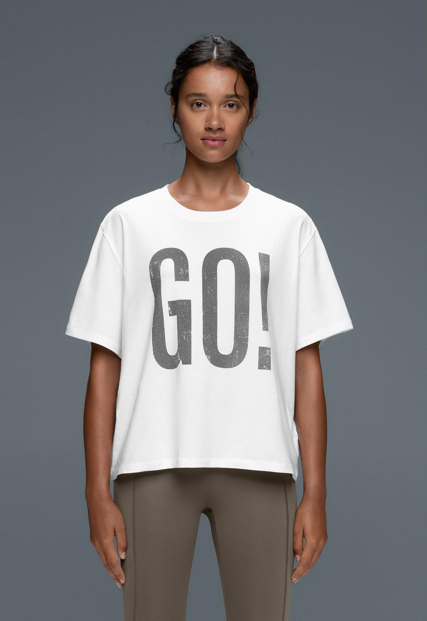 T-shirt Boxy em mistura de algodão estampado
