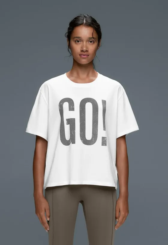 T-shirt Boxy em mistura de algodão estampado