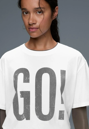 Boxy cotton blend T-shirt with print- Заказать в России