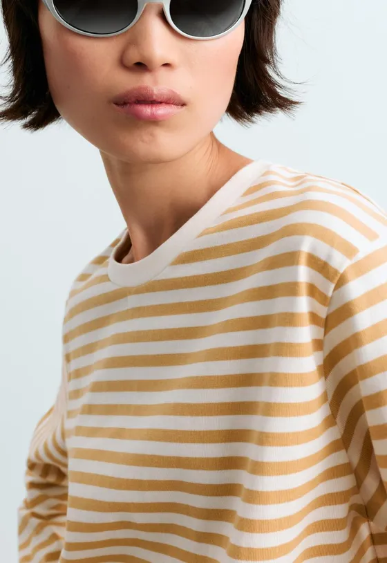 T-shirt boxy manga comprida 100% algodão riscas