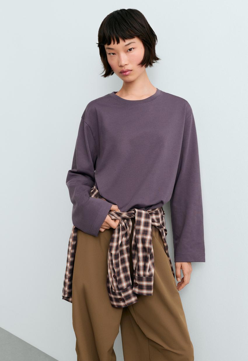 T-shirt Relaxed de manga comprida 100% algodão