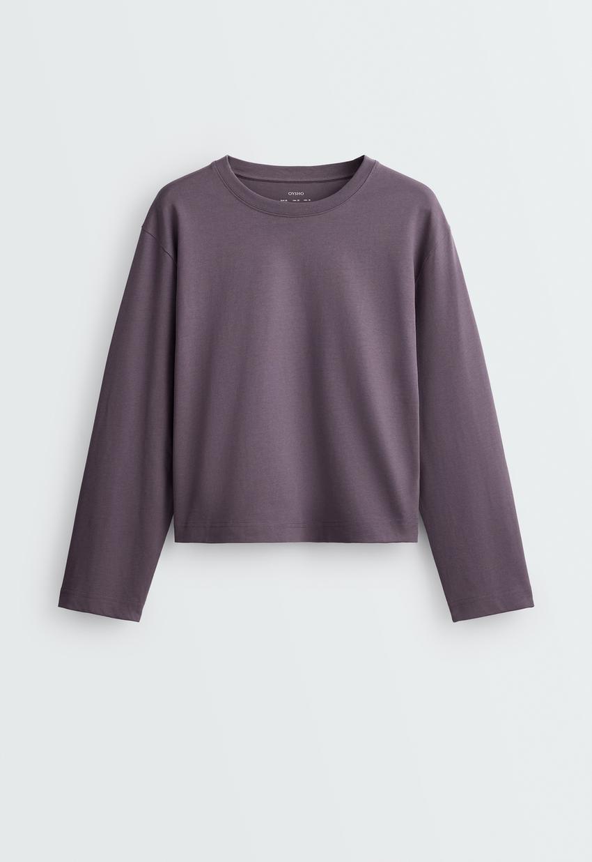 T-shirt Relaxed de manga comprida 100% algodão