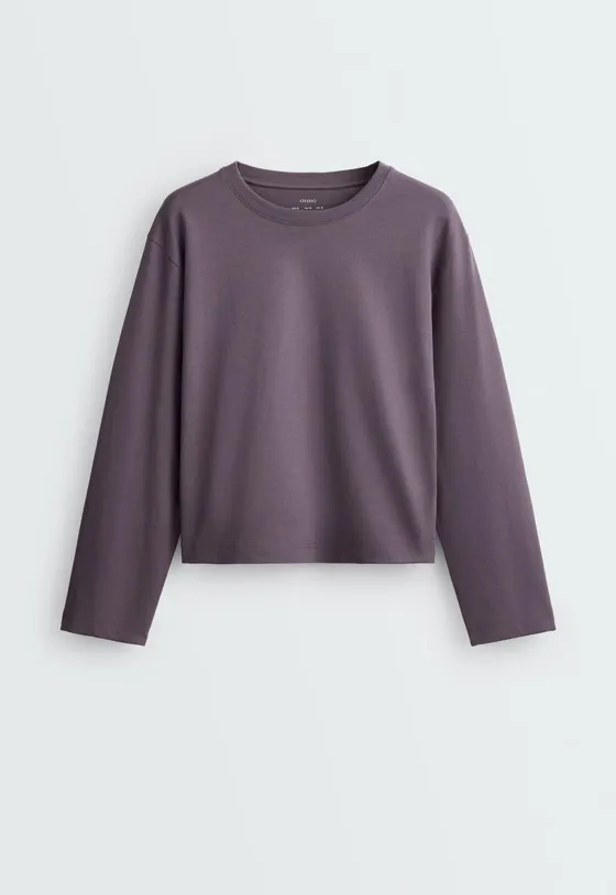 T-shirt Relaxed de manga comprida 100% algodão