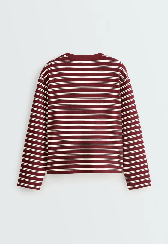 T-shirt de manga comprida Relaxed às riscas