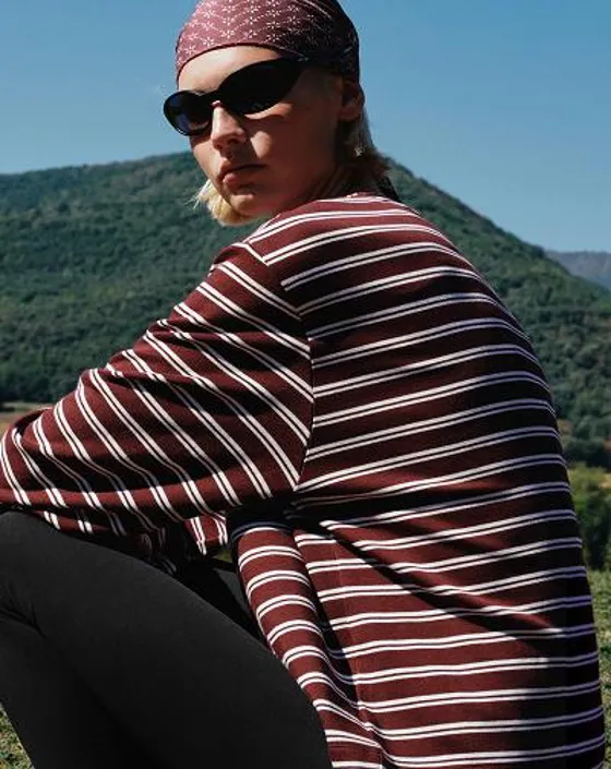 T-shirt de manga comprida Relaxed às riscas