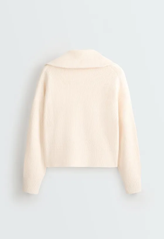 Camisola de malha com meio fecho de correr e algodão